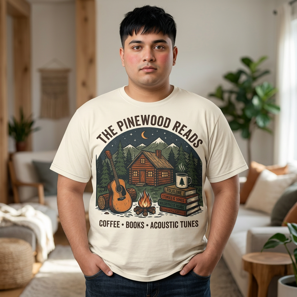 The Pinewood Reads T-Shirt — Cabin Coffee, Books & Acoustic Tunes